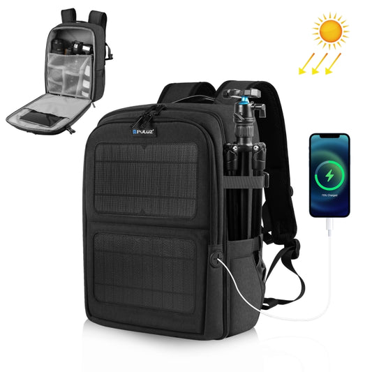 PULUZ 12W Solar Power Outdoor Portable Camera Dual Shoulders Backpack Laptop Bag (Black) - Backpack by PULUZ | Online Shopping UK | buy2fix