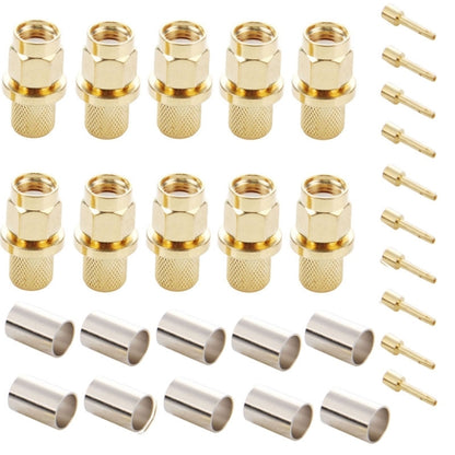 10 PCS LMR300 5D-FB Gold Plated RP-SMA Male Plug Pin Crimp RF Connector Adapter - Connectors by buy2fix | Online Shopping UK | buy2fix