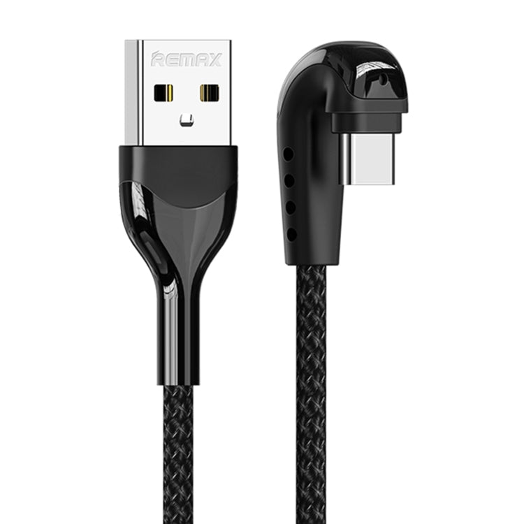 REMAX RC-177a Heymanba II 2.1A USB to USB-C / Type-C 180 Degrees Elbow Zinc Alloy Braided Gaming Data Cable, Cable Length: 1m(Black) - USB-C & Type-C Cable by REMAX | Online Shopping UK | buy2fix