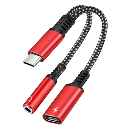 2 in 1 USB-C / Type-C Male to PD 60W USB-C / Type-C Charging + 3.5mm Audio Female Earphone Adapter (Red) - Type-C Adapter by buy2fix | Online Shopping UK | buy2fix