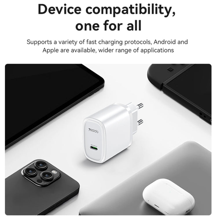 Yesido YC57L PD 20W USB-C / Type-C Port Quick Charger with Type-C to 8 Pin Cable, EU Plug (White) - USB Charger by Yesido | Online Shopping UK | buy2fix