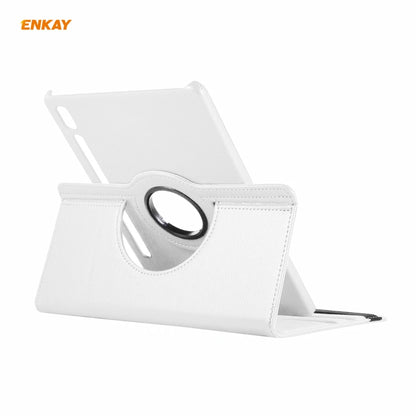 ENKAY for Samsung Galaxy Tab S8 / Galaxy Tab S7 11.0 T870 / T875 ENK-8012 360 Degree Rotation Litchi Texture Horizontal Flip PU Leather Smart Case with Holder & Sleep / Wake-up(White) - Galaxy Tab S8 Cases by ENKAY | Online Shopping UK | buy2fix