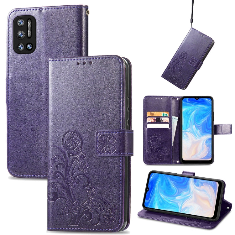 For DOOGEE N40 Pro Four-leaf Clasp Embossed Leather Case with Lanyard & Card Slot & Wallet & Holder(Purple) - More Brand by buy2fix | Online Shopping UK | buy2fix