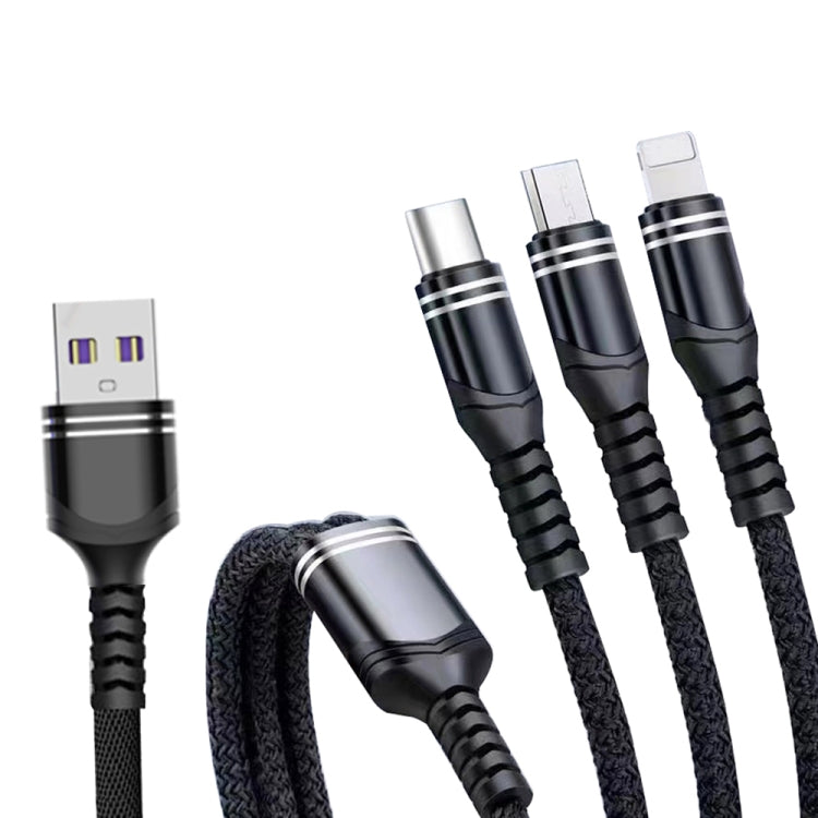 XJ-78 66W 6A 3 in 1 USB to 8 Pin + Type-C + Micro USB Super Flash Charging Cable, Length: 1.2m(Black) - Multifunction Cable by buy2fix | Online Shopping UK | buy2fix