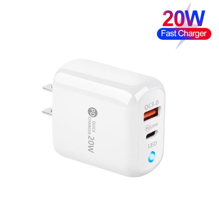 PD04 Type-C + USB Mobile Phone Charger with Type-C to 8 Pin Cable, US Plug(White) - USB Charger by buy2fix | Online Shopping UK | buy2fix