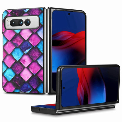 For Google Pixel Fold Colored Drawing Leather Skin Back Cover Phone Case(Purple Scales) - Google Cases by buy2fix | Online Shopping UK | buy2fix