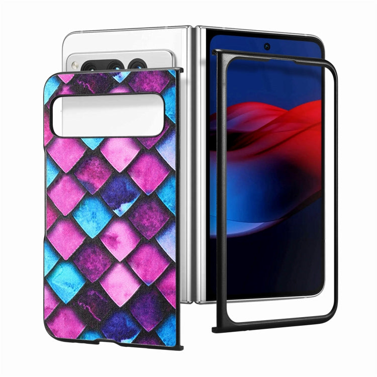 For Google Pixel Fold Colored Drawing Leather Skin Back Cover Phone Case(Purple Scales) - Google Cases by buy2fix | Online Shopping UK | buy2fix