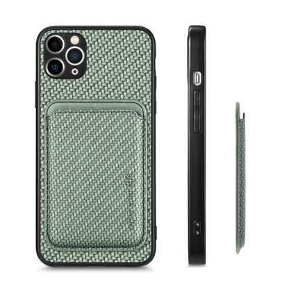 For iPhone 11 Carbon Fiber Leather Card Magsafe Magnetic Phone Case(Green) - iPhone 11 Pro Cases by buy2fix | Online Shopping UK | buy2fix