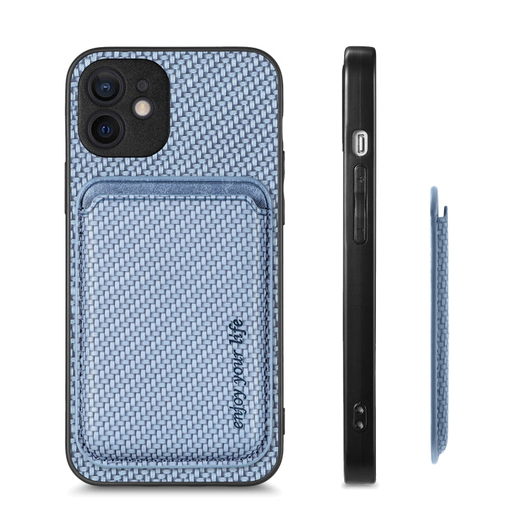 For iPhone 12 Carbon Fiber Leather Card Magsafe Magnetic Phone Case(Blue) - iPhone 12 / 12 Pro Cases by buy2fix | Online Shopping UK | buy2fix