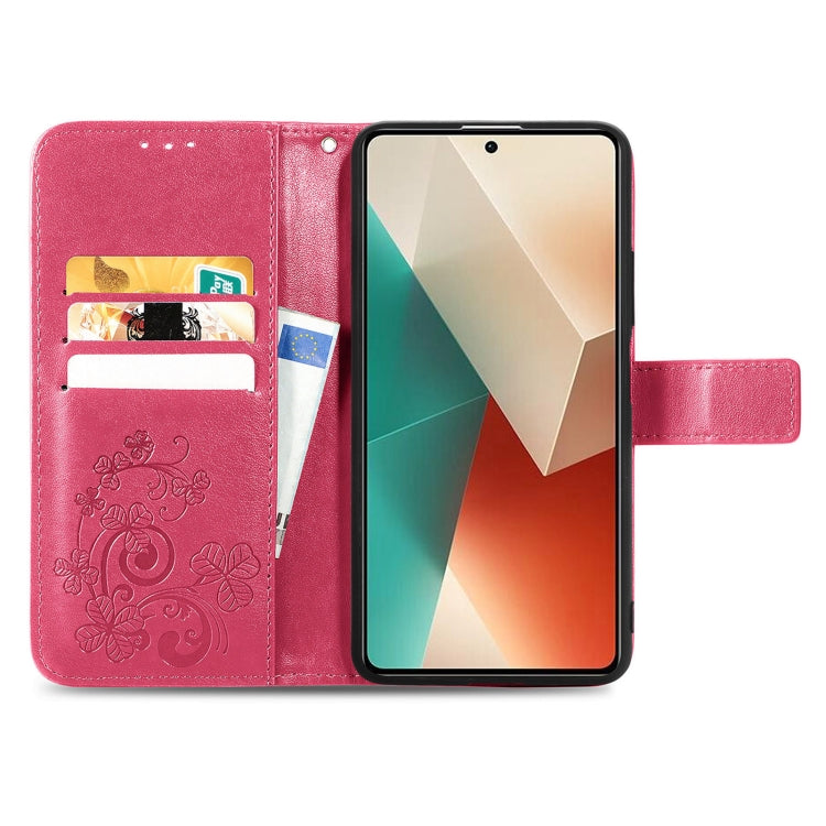 For Xiaomi Redmi Note 13 4G Four-leaf Clasp Embossed Leather Phone Case(Magenta) - Note 13 Cases by buy2fix | Online Shopping UK | buy2fix