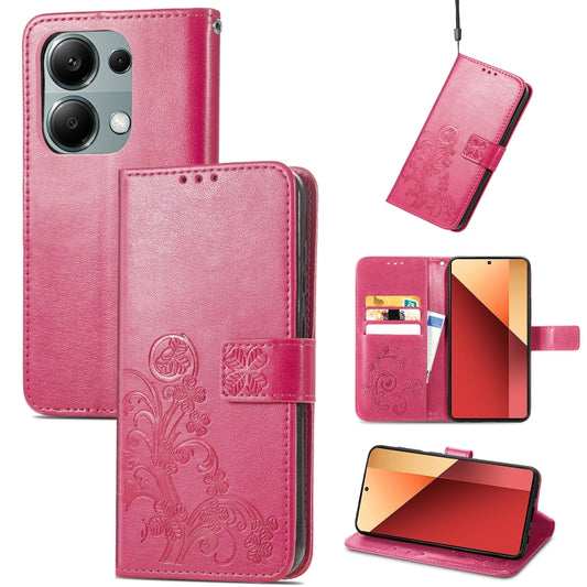 For Xiaomi Redmi  Note 13 Pro 4G Four-leaf Clasp Embossed Leather Phone Case(Magenta) - Note 13 Pro Cases by buy2fix | Online Shopping UK | buy2fix