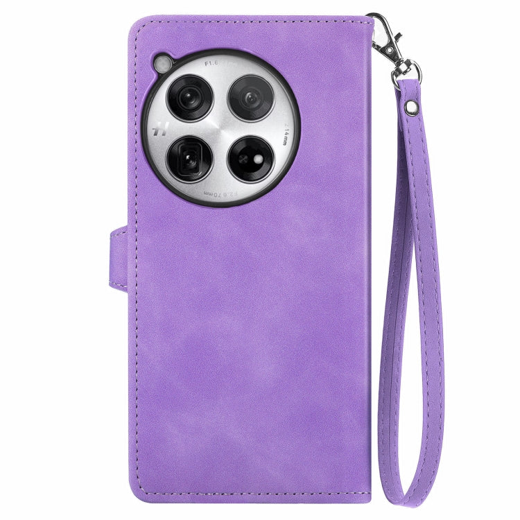 For OnePlus 12 Embossed Flower Zipper Leather Phone Case(Purple) - OnePlus Cases by buy2fix | Online Shopping UK | buy2fix