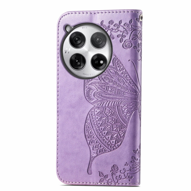 For OnePlus 12 Butterfly Love Flower Embossed Leather Phone Case(Light Purple) - OnePlus Cases by buy2fix | Online Shopping UK | buy2fix