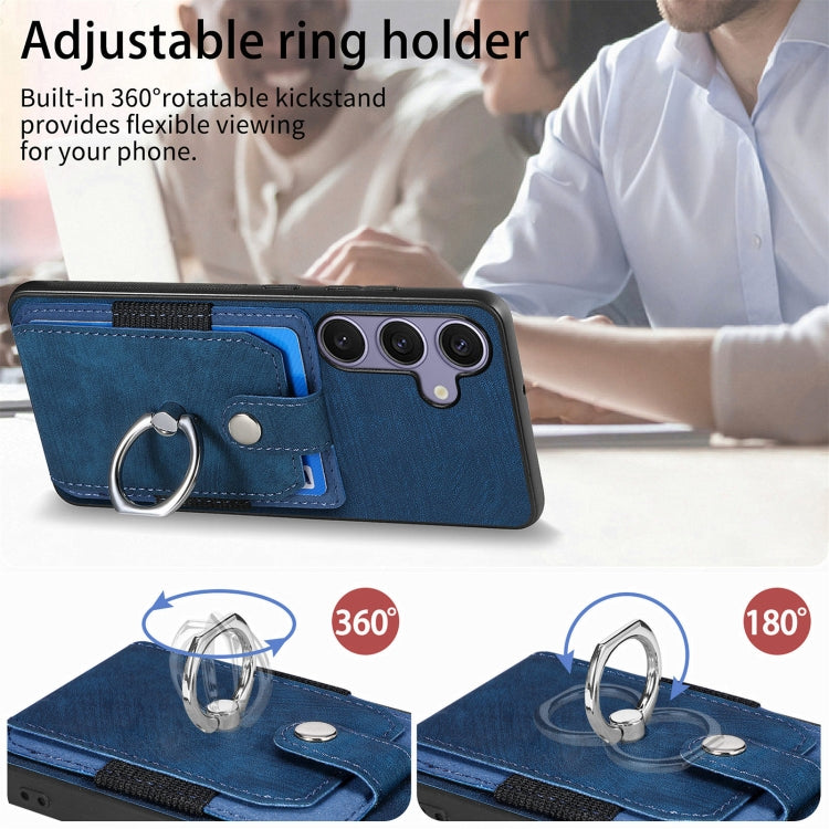 For Samsung Galaxy S25+ 5G Retro Skin-feel Ring Card Wallet Phone Case(Blue) - Galaxy S25+ 5G Cases by buy2fix | Online Shopping UK | buy2fix