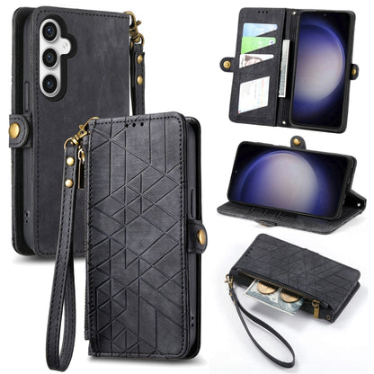 For Samsung Galaxy S23 FE 5G Geometric Zipper Wallet Side Buckle Leather Phone Case(Black) - Galaxy S23 FE 5G Cases by buy2fix | Online Shopping UK | buy2fix