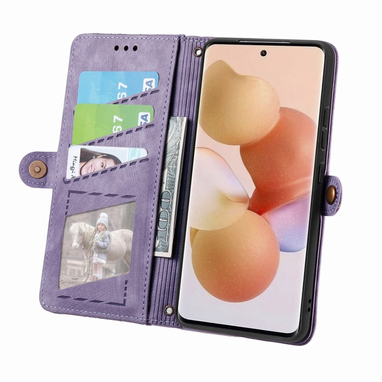 For Xiaomi 13 Ultra Geometric Zipper Wallet Side Buckle Leather Phone Case(Purple) - 13 Ultra Cases by buy2fix | Online Shopping UK | buy2fix