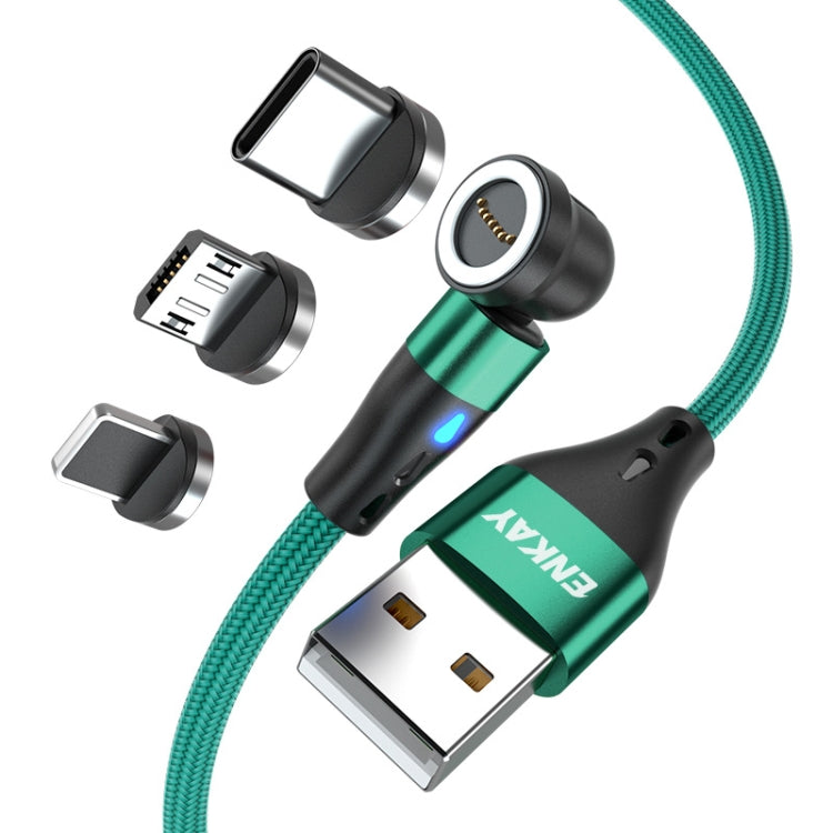 ENKAY 3 in 1 3A USB to Type-C / 8 Pin / Micro USB Magnetic 540 Degrees Rotating Fast Charging Cable, Length:1m(Green) - Charging Cable & Head by ENKAY | Online Shopping UK | buy2fix