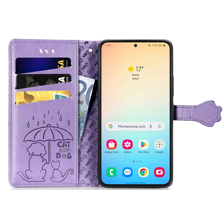 For Samsung Galaxy S24+ 5G Cat and Dog Embossed Leather Phone Case(Purple) - Galaxy S24+ 5G Cases by buy2fix | Online Shopping UK | buy2fix