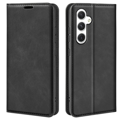 For Samsung Galaxy S24 5G Retro-skin Magnetic Suction Leather Phone Case(Black) - Galaxy S24 5G Cases by buy2fix | Online Shopping UK | buy2fix