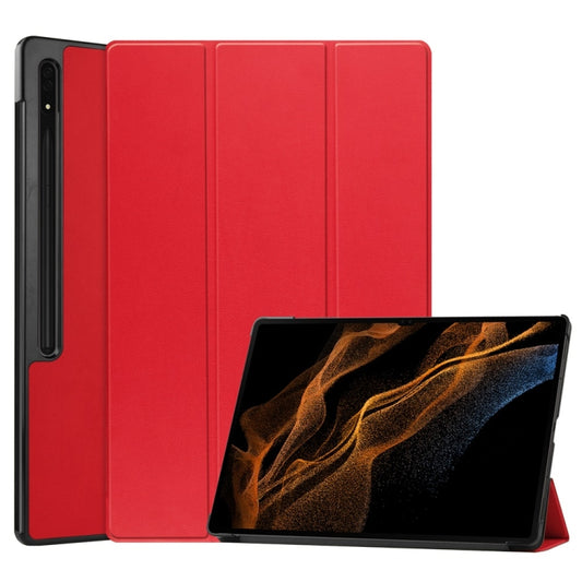 For Samsung Galaxy Tab S9 Ultra JUNSUNMAY Custer Solid Color 3-Fold Stand Leather Smart Tablet Case(Red) - Galaxy Tab S9 Ultra Cases by JUNSUNMAY | Online Shopping UK | buy2fix