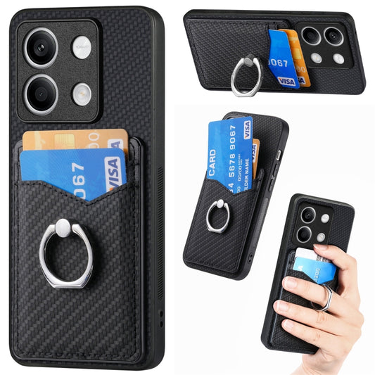 For Xiaomi Redmi Note 13 Carbon Fiber Card Wallet Ring Holder Phone Case(Black) - Note 13 Cases by buy2fix | Online Shopping UK | buy2fix