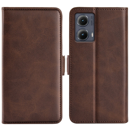 For Motorola Edge 5G 2024 Dual-side Magnetic Buckle Horizontal Flip Leather Phone Case(Brown) - Motorola Cases by buy2fix | Online Shopping UK | buy2fix