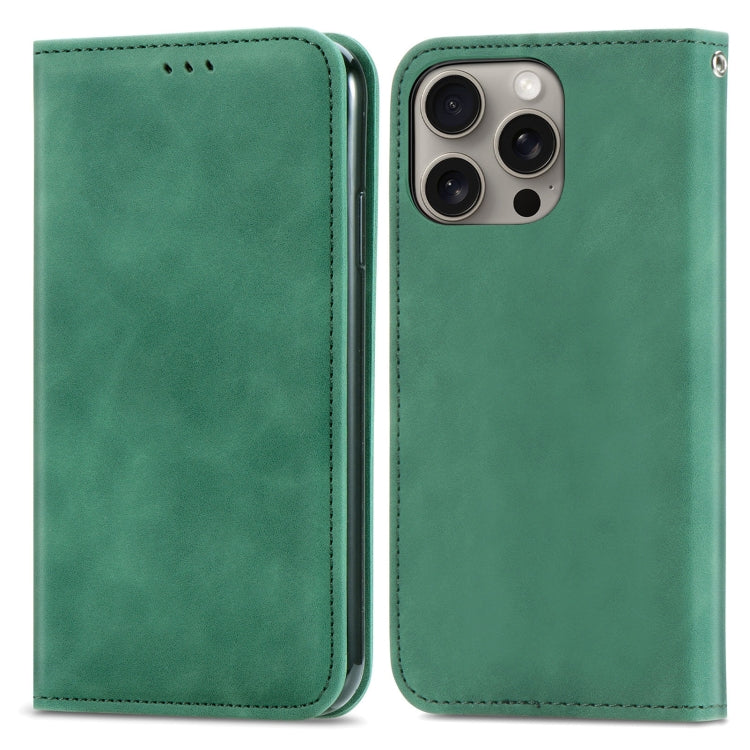 For iPhone 16 Pro Retro Skin Feel Magnetic Flip Leather Phone Case(Green) - iPhone 16 Pro Cases by buy2fix | Online Shopping UK | buy2fix