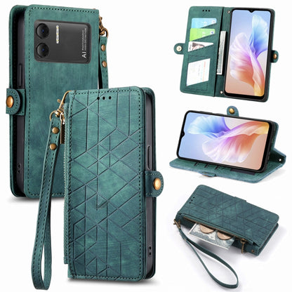 For DOOGEE X98 Pro / X98 Geometric Zipper Wallet Side Buckle Leather Phone Case(Green) - Doogee Cases by buy2fix | Online Shopping UK | buy2fix