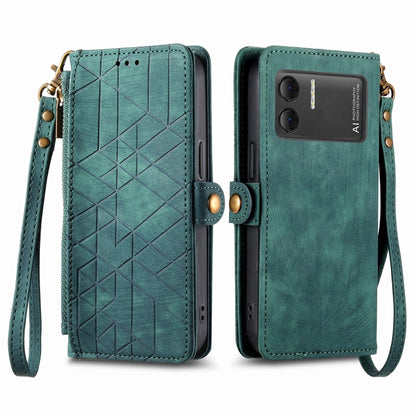 For DOOGEE X98 Pro / X98 Geometric Zipper Wallet Side Buckle Leather Phone Case(Green) - Doogee Cases by buy2fix | Online Shopping UK | buy2fix