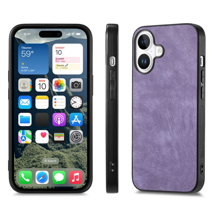 For iPhone 16 Vintage Leather PC Back Cover Phone Case(Purple) - iPhone 16 Cases by buy2fix | Online Shopping UK | buy2fix