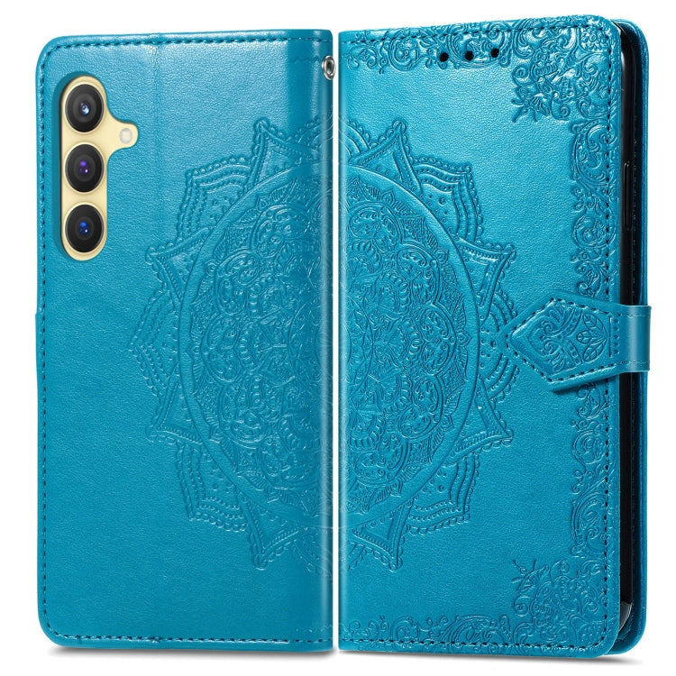 For Samsung Galaxy S25 5G Mandala Flower Embossed Leather Phone Case(Blue) - Galaxy S25 5G Cases by buy2fix | Online Shopping UK | buy2fix