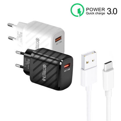 TE-005 QC3.0 18W USB Fast Charger with 1m 3A USB to Type-C Cable, EU Plug(White) - USB Charger by buy2fix | Online Shopping UK | buy2fix