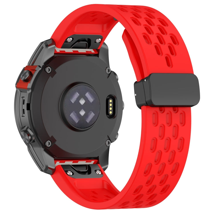 For Garmin Fenix 6X Sapphire GPS Quick Release Holes Magnetic Buckle Silicone Watch Band(Red) - Watch Bands by buy2fix | Online Shopping UK | buy2fix