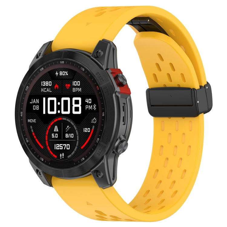 For Garmin Fenix 6X Sapphire GPS Quick Release Holes Magnetic Buckle Silicone Watch Band(Yellow) - Watch Bands by buy2fix | Online Shopping UK | buy2fix