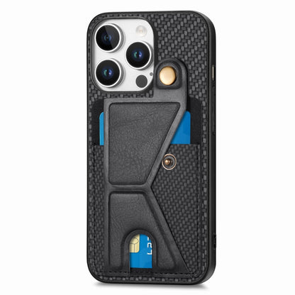 For iPhone 16 Pro Max Carbon Fiber Wallet Flip Card K-shaped Holder Phone Case(Black) - iPhone 16 Pro Max Cases by buy2fix | Online Shopping UK | buy2fix