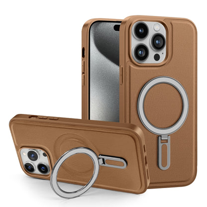 For iPhone 15 Plus Shield MagSafe Magnetic Holder Phone Case(Brown) - iPhone 15 Plus Cases by buy2fix | Online Shopping UK | buy2fix