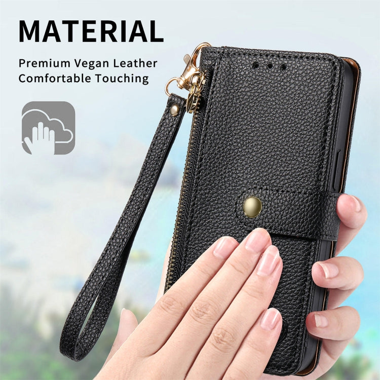 For Xiaomi Redmi 13C 5G Love Zipper Lanyard Leather Phone Case(Black) - 13C Cases by buy2fix | Online Shopping UK | buy2fix