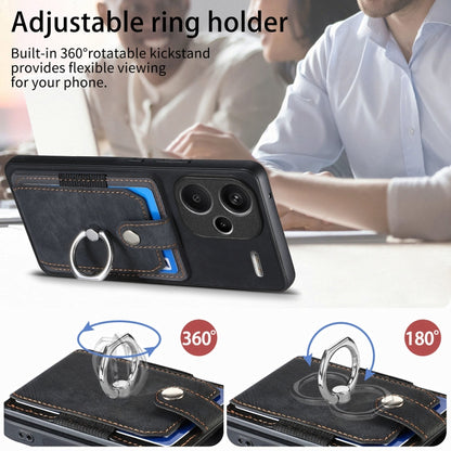 For Xiaomi Redmi Note 13 Pro+ Retro Skin-feel Ring Card Wallet Phone Case(Black) - Note 13 Pro+ Cases by buy2fix | Online Shopping UK | buy2fix