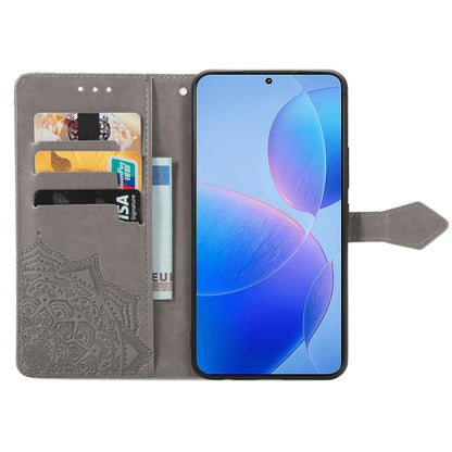 For Xiaomi Redmi K70 Pro Mandala Flower Embossed Leather Phone Case(Grey) - K70 Pro Cases by buy2fix | Online Shopping UK | buy2fix