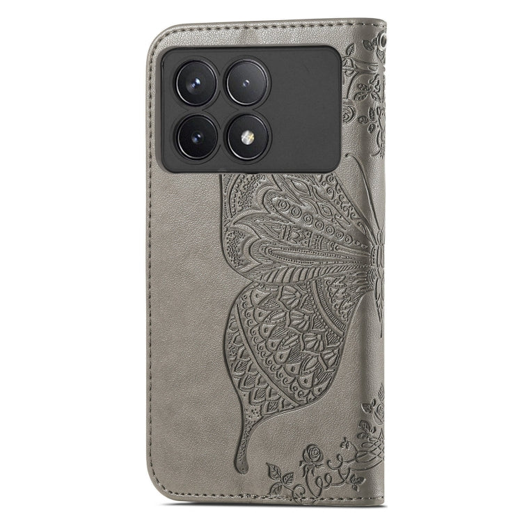 For Xiaomi Redmi K70 Butterfly Love Flower Embossed Leather Phone Case(Grey) - K70 Cases by buy2fix | Online Shopping UK | buy2fix