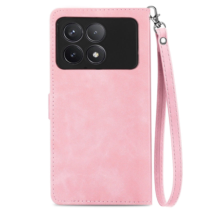 For Xiaomi Redmi K70 Embossed Flower Zipper Leather Phone Case(Pink) - K70 Cases by buy2fix | Online Shopping UK | buy2fix