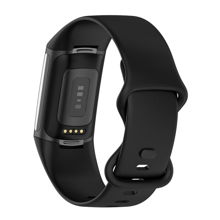 For Fitbit Charge 6 Solid Color Butterfly Buckle Silicone Watch Band, Size:L Size(Black) - Watch Bands by buy2fix | Online Shopping UK | buy2fix