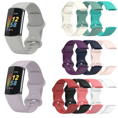 For Fitbit Charge 6 Solid Color Butterfly Buckle Silicone Watch Band, Size:L Size(White) - Watch Bands by buy2fix | Online Shopping UK | buy2fix
