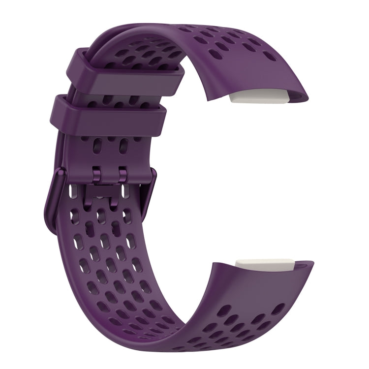For Fitbit Charge 6 Solid Color Breathable Sports Silicone Watch Band(Dark Purple) - Watch Bands by buy2fix | Online Shopping UK | buy2fix