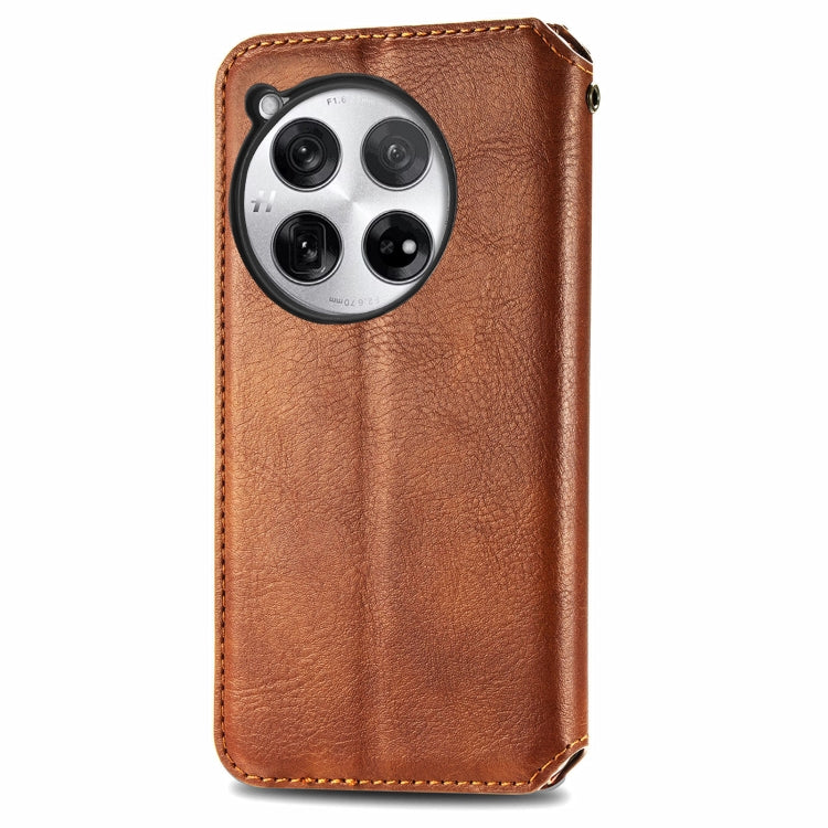 For OnePlus 12 Cubic Grid Pressed Magnetic Leather Phone Case(Brown) - OnePlus Cases by buy2fix | Online Shopping UK | buy2fix