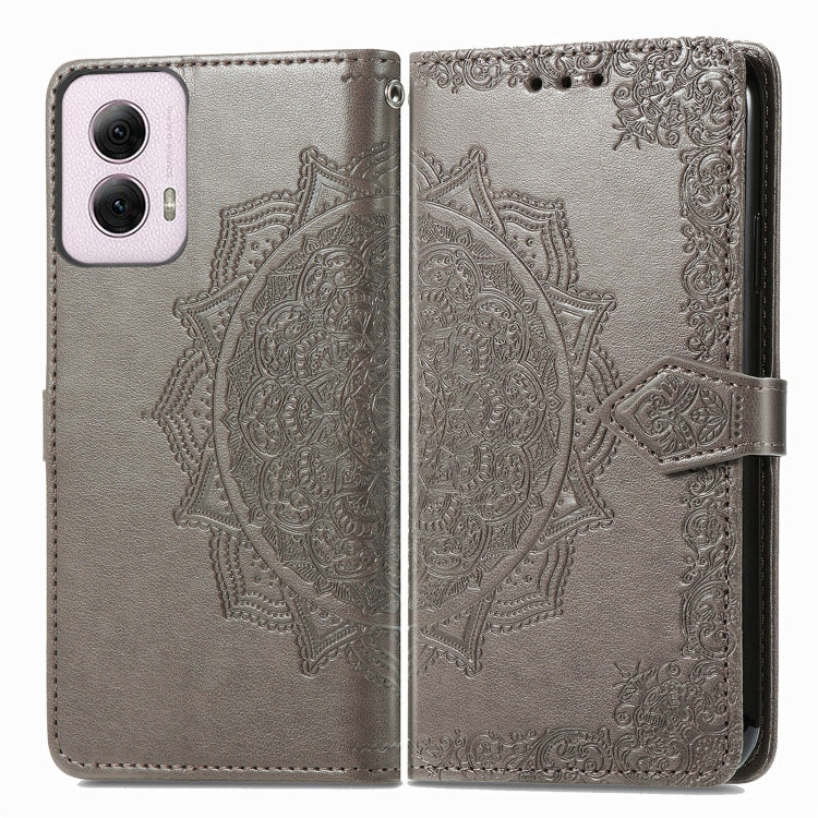 For Motorola Moto G Power 2024 Mandala Flower Embossed Leather Phone Case(Gray) - Motorola Cases by buy2fix | Online Shopping UK | buy2fix