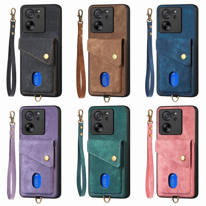 For Xiaomi Redmi Note 13 Pro 5G Retro Card Wallet Fold Leather Phone Case with Strap(Black) - Note 13 Pro Cases by buy2fix | Online Shopping UK | buy2fix