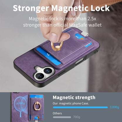 For  iPhone 16 Retro Splitable Magnetic Card Bag Leather Phone Case(Purple) - iPhone 16 Cases by buy2fix | Online Shopping UK | buy2fix