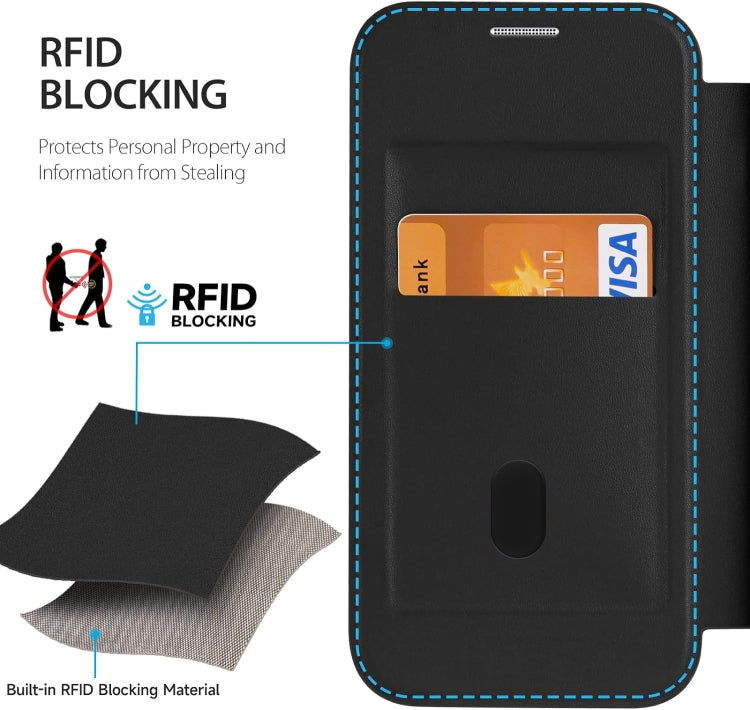 For iPhone 15 Plus MagSafe RFID Blocking Adsorption Flip Leather Phone Case(Khaki) - iPhone 15 Plus Cases by buy2fix | Online Shopping UK | buy2fix