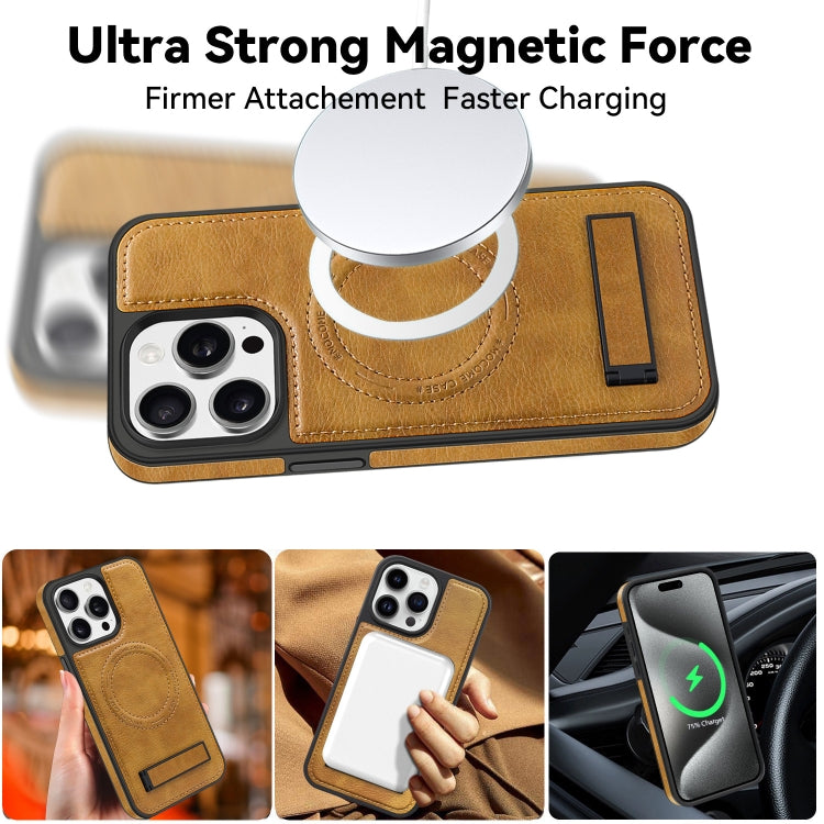 For iPhone 14 Pro Multi-function Holder MagSafe PU Phone Case(Rose Gold) - iPhone 14 Pro Cases by buy2fix | Online Shopping UK | buy2fix